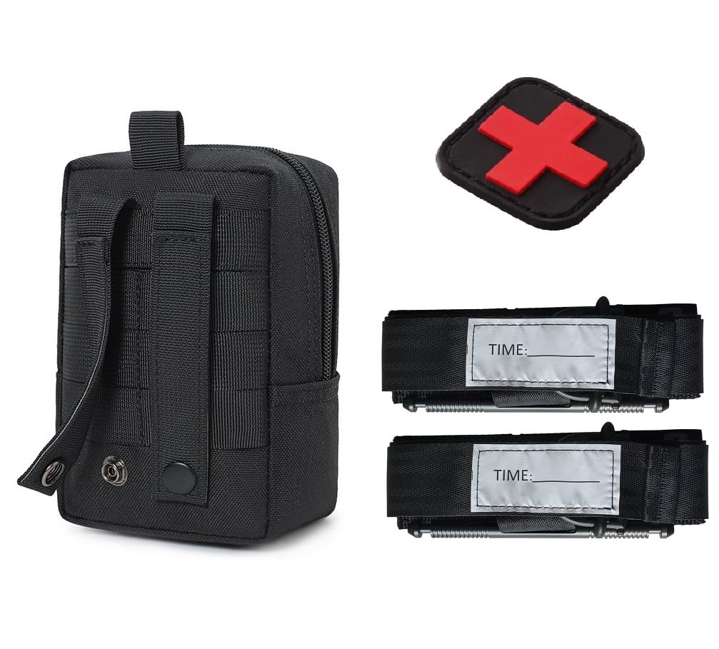 First Aid Kit EMT Medical IFAK Pouch with 2-Pack Gen 4 Tactical Tourniquet 1.5" Compression Band for Emergency Use Outdoor Training Tourniquet Kit