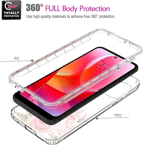 Miniatura 3 de Funda para Moto G Power 2022, XT2165DL con protector de pantalla de vidrio templado, cuerpo completo transparente con protección floral para