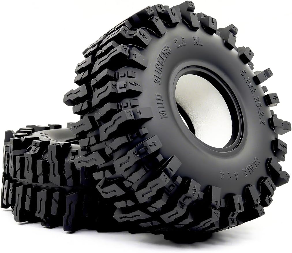 HOBBYSOUL 5.9'' Tall RC 2.2 Crawler Tires - Mud Slingers XL T8 2.2‘’ tire for 1/10 Scale RC Crawler Upgrades, HS701805