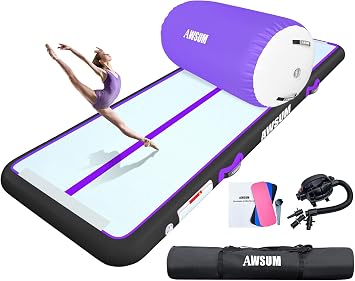 AWSUM Gymnastics Mat with Air Roller Barrel Tumbling Mat Inflatable Air Gymnastics Mat for Home/Gym/Outdoor, with Electric Pump