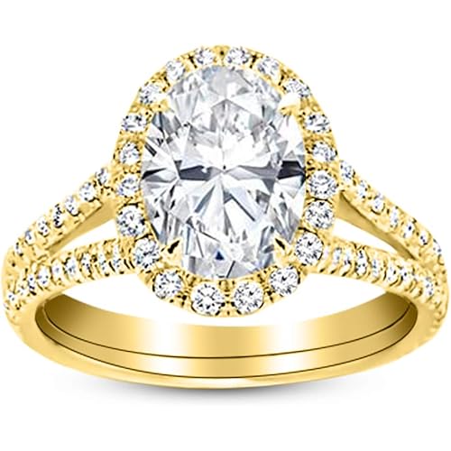 Houston Diamond District 1.5 Carat LAB GROWN DIAMOND Split Shank Oval Cut Diamond Engagement Ring (G-H Color VS2-SI1 Clarity 1 Ct Center)
