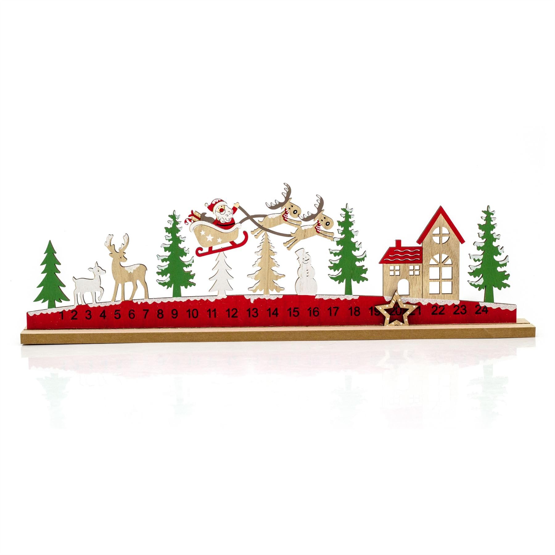 Santa's Sleigh Ride Christmas Advent Calendar | Santa Claus Wooden 24-Day Countdown To Christmas Calendar | Father Christmas Reusable Family Xmas Advent Calendars - 45cm