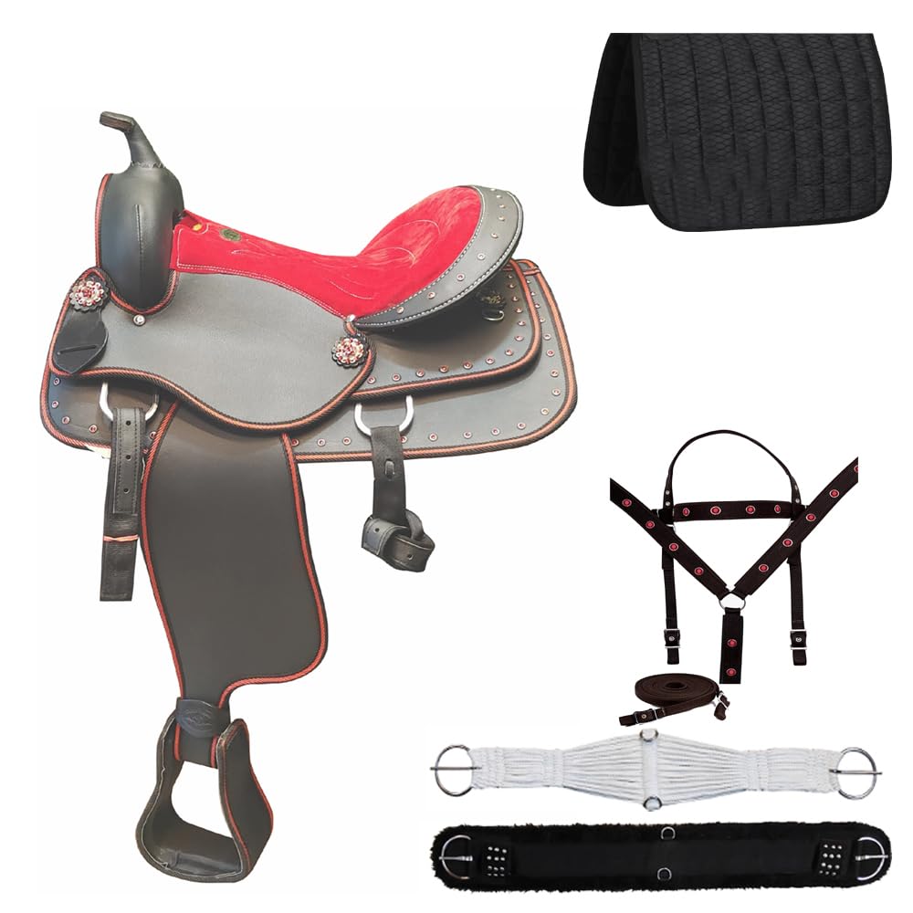Classic Quality Handmade Western Synthetic Lightweight Comfort Barrel Racing Trail Tack Equestrian Horse Saddle All Accessories Included Size 10-18 inches Seat Available