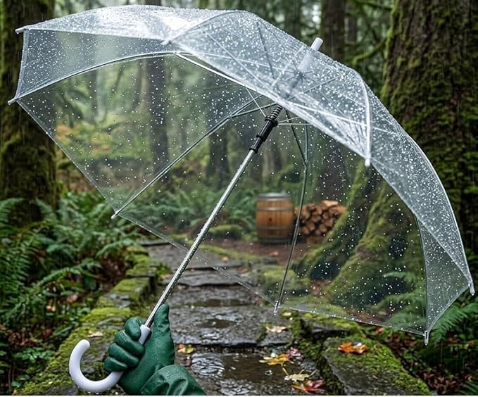 Image of Windproof Transparent Automatic Foldable Umbrella - Clear Rain Umbrella for Daily Use, Office, College, Shopping & Travel, Lightweight & Portable