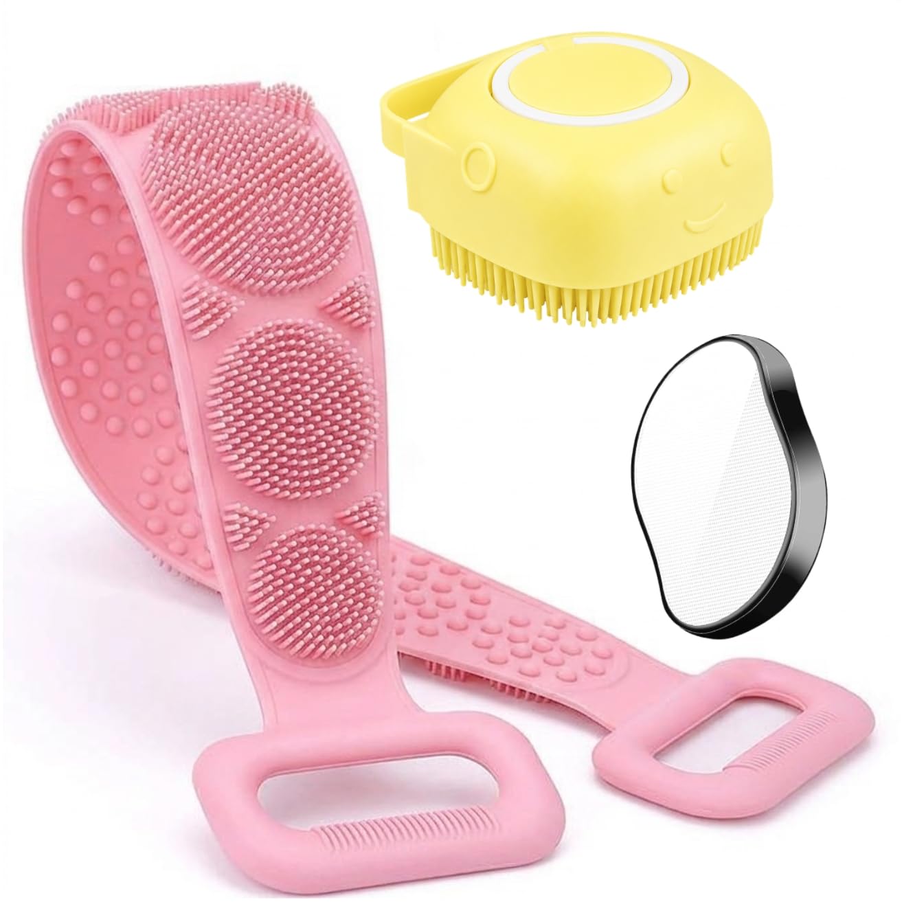 Heda Silicone Bath Brush Combo| Body Massage Brush with Soap Dispenser, Back Scrubber & Crystal Hair Remover | Deep Cleaning, Exfoliating & Massaging for Scalp, Body & Hair Removal (Multicolor)-image-45
