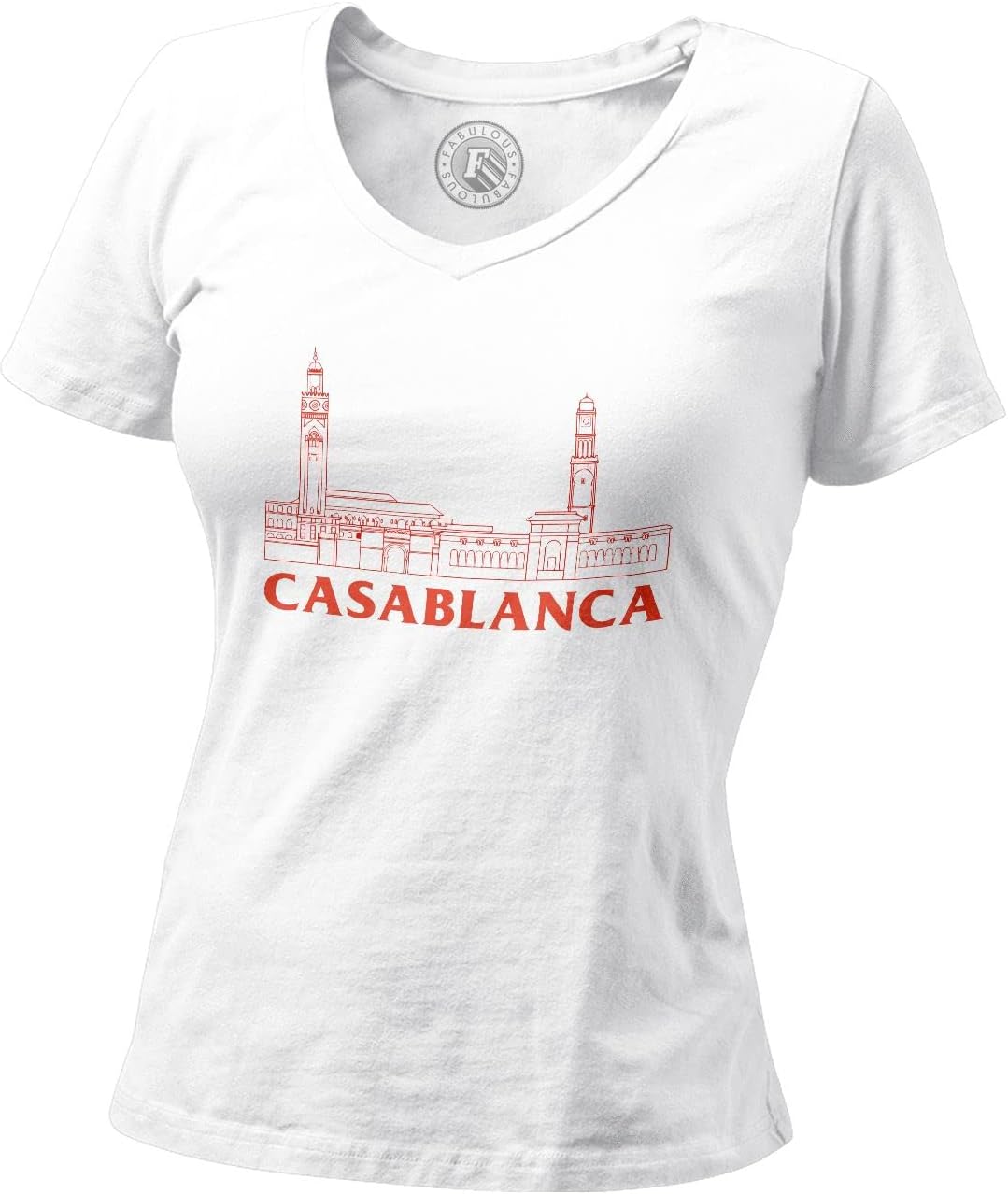 Fabulous Women's T-Shirt V Neck Organic Cotton Casablanca Minimalist Travel Morocco Orient