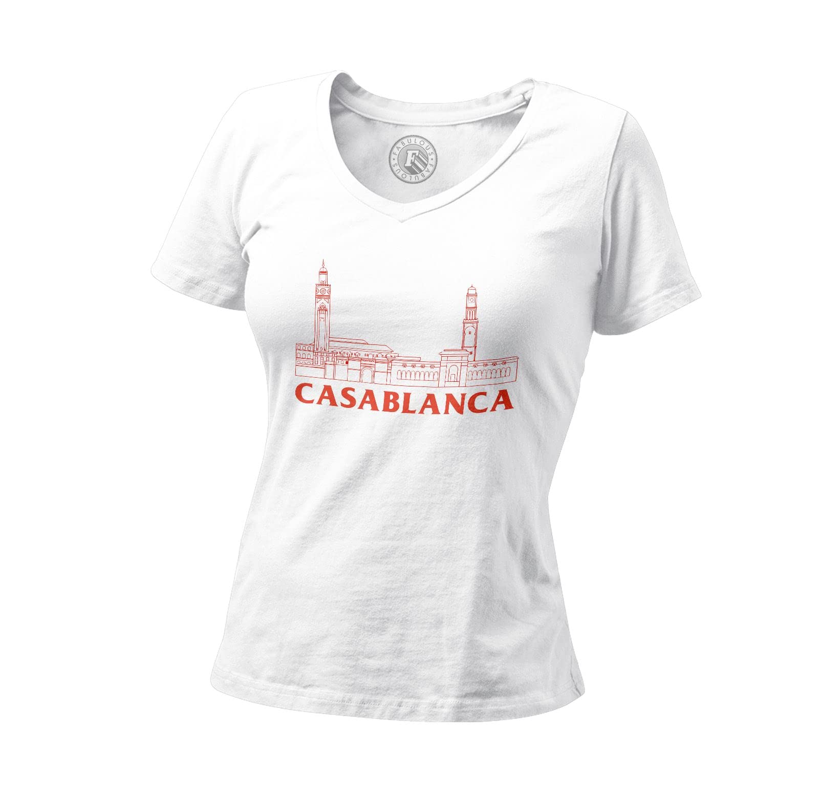 Fabulous Women's T-Shirt V Neck Organic Cotton Casablanca Minimalist Travel Morocco Orient