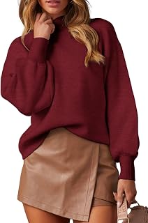 Women's 2025 Fall Fashion Casual Sweaters Mock Neck Long Lantern Sleeve Lightweight Knit Pullover Sweater Tops