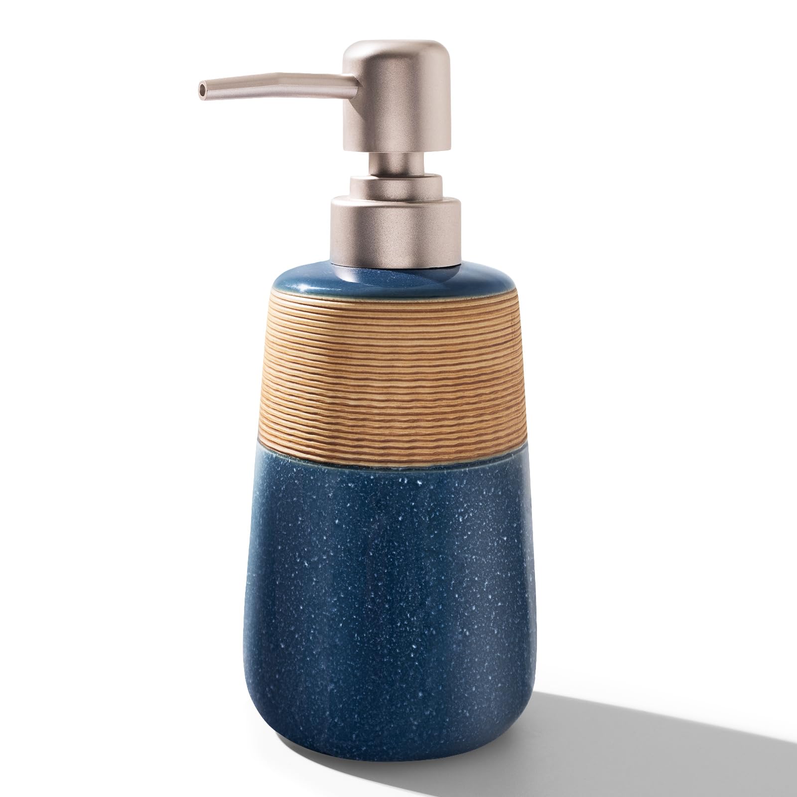 Hand Soap Dispenser, Ceramic Liquid Soap Dispenser for Bathroom Countertop Dish Hand Soap Dispenser for Kitchen Sink, Bathroom Lotion Bottle Dispensers Boho Kitchen Home Decor,15 OZ Blue