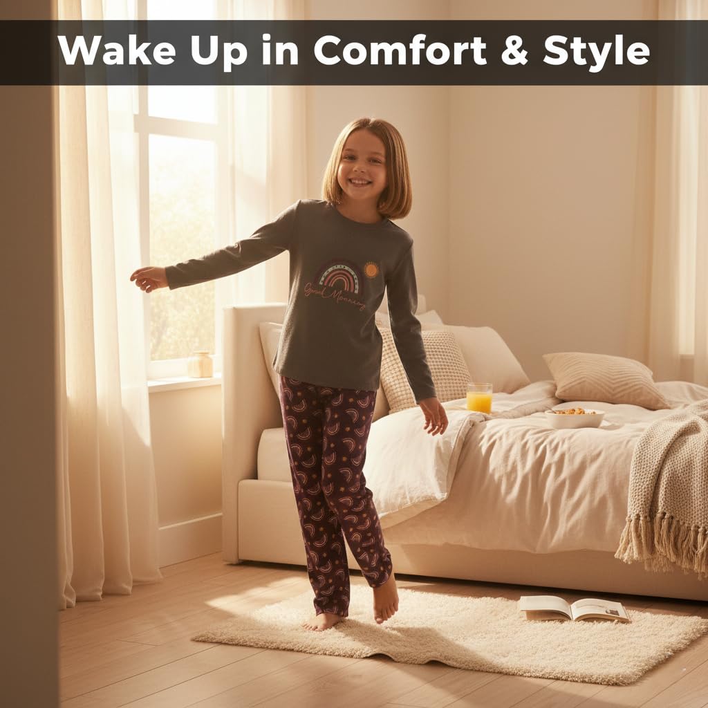 A2Z 4 Kids Niñas Algodón Suave Conjunto de Dos Piezas Pijama con Elástico Cómodo Pijama de Noche Ropa de Casa Conjunto PJS Para Niños Edad 7-13 Años