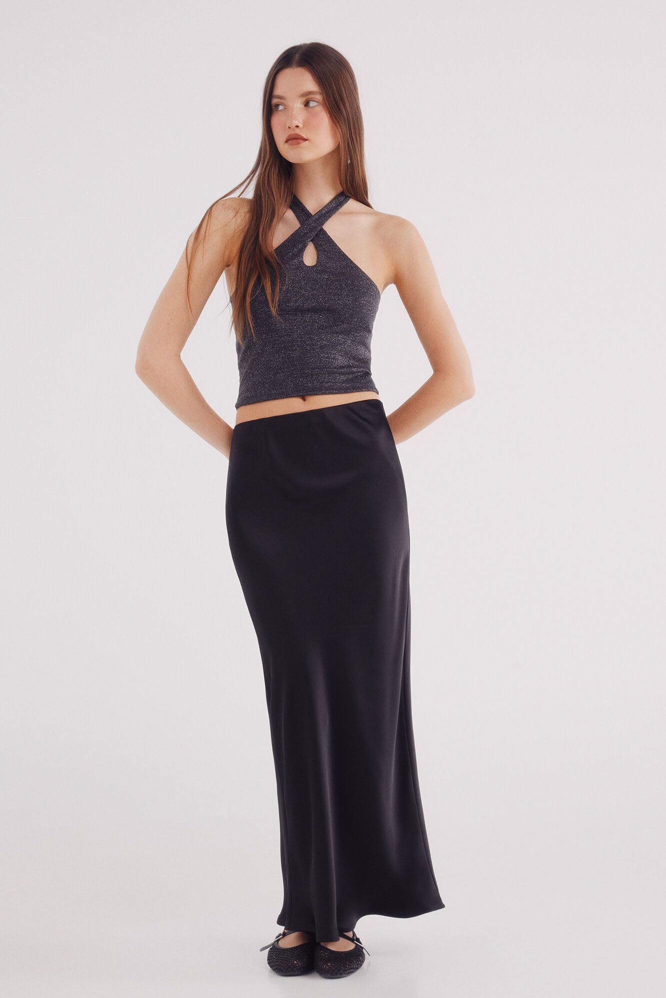 SPRINGFIELD Halter Top z Przodem Otwieranym i Brokatem Camiseta Dla Kobiet