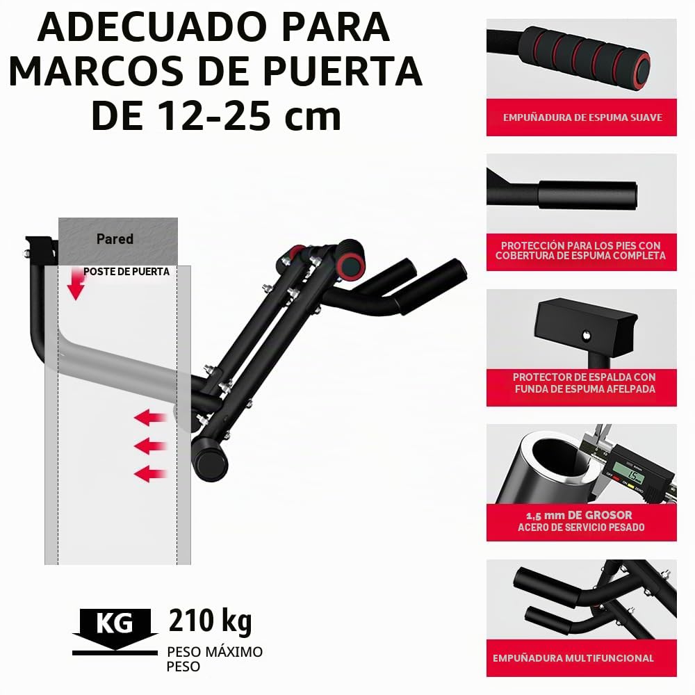 ONETWOFIT Barra de Dominadas para Marco de Puerta,Barra Dominadas Puerta con Diseño de 6 orificios,Barra Dominadas 2026 Entrenamiento de Fuerza, para El Hogar(Hasta 210 Kg)