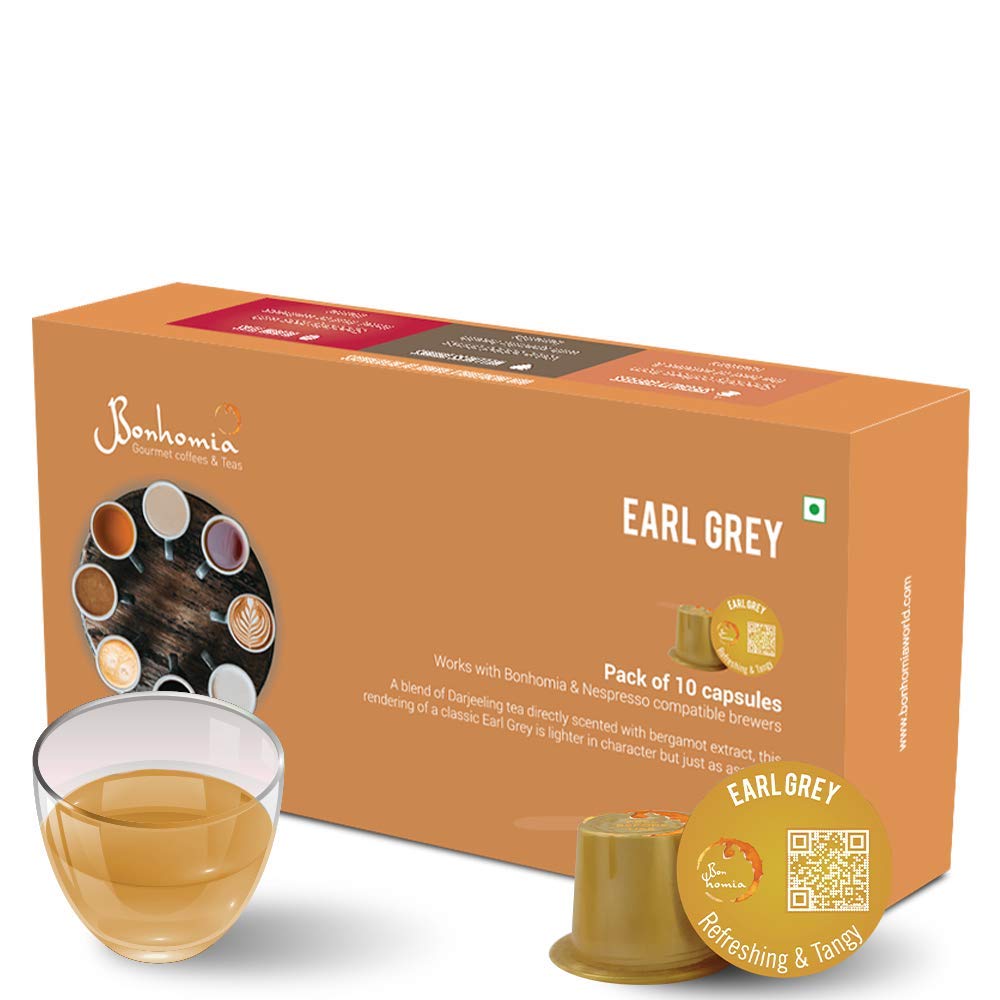 Bonhomia Earl Grey - Refreshing & Tangy Tea, Nespresso Compatible Pods, 30 Tea Capsules
