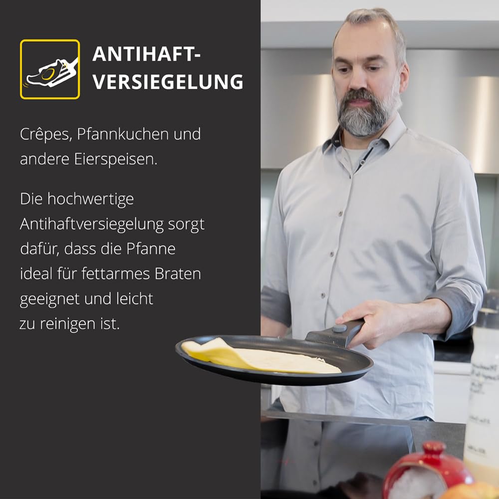 SKK 14425 Series 6 Crêpes-Pfanne – Flache Pfanne mit PFOA-freier Antihaftbeschichtung für die Zubereitung von Pfannkuchen, Crêpes oder Palatschinken, induktionsgeeignet – Ø 28 cm