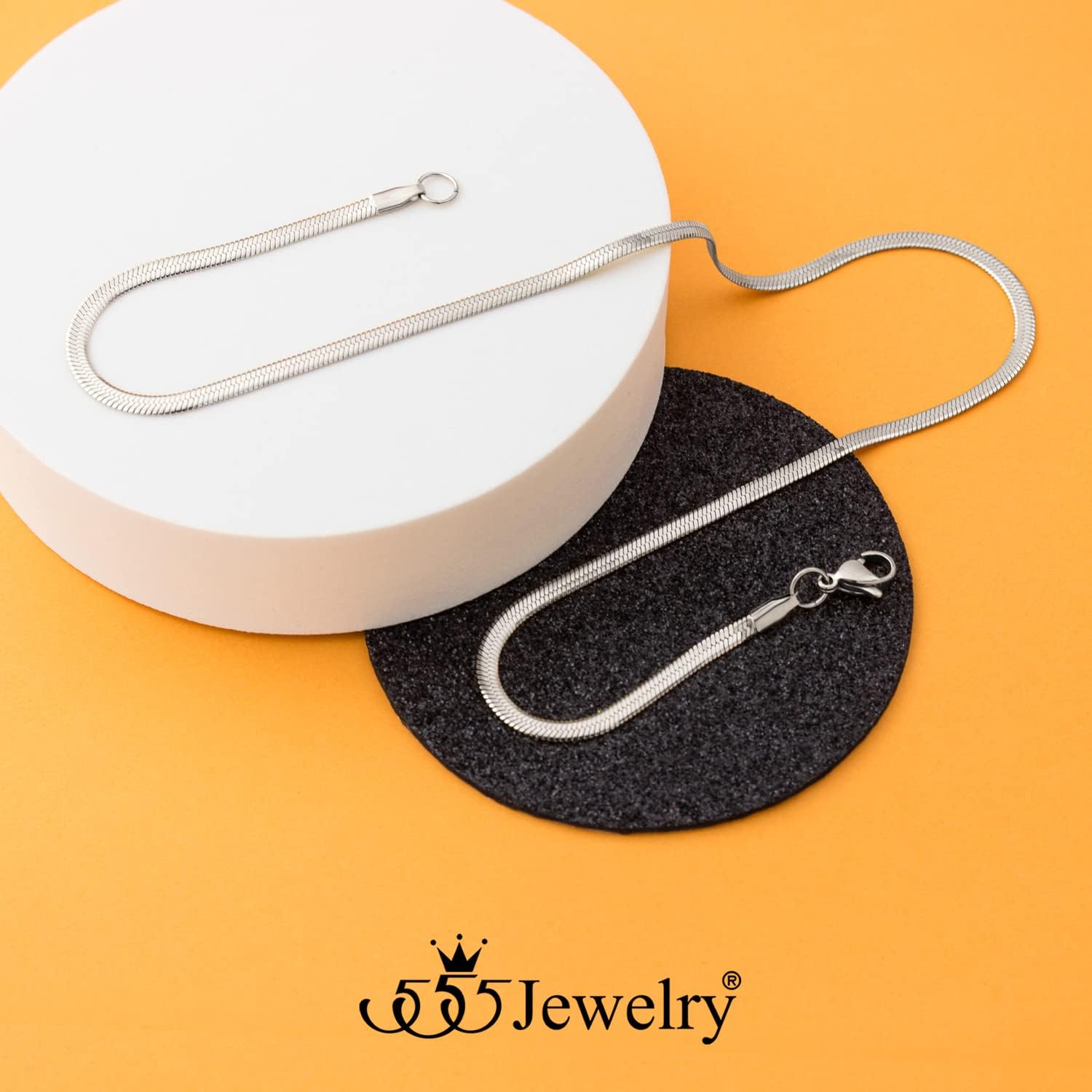 555Jewelry Stainless Steel Flat Herringbone Snake Chain Necklace for Men & Women - Image 7