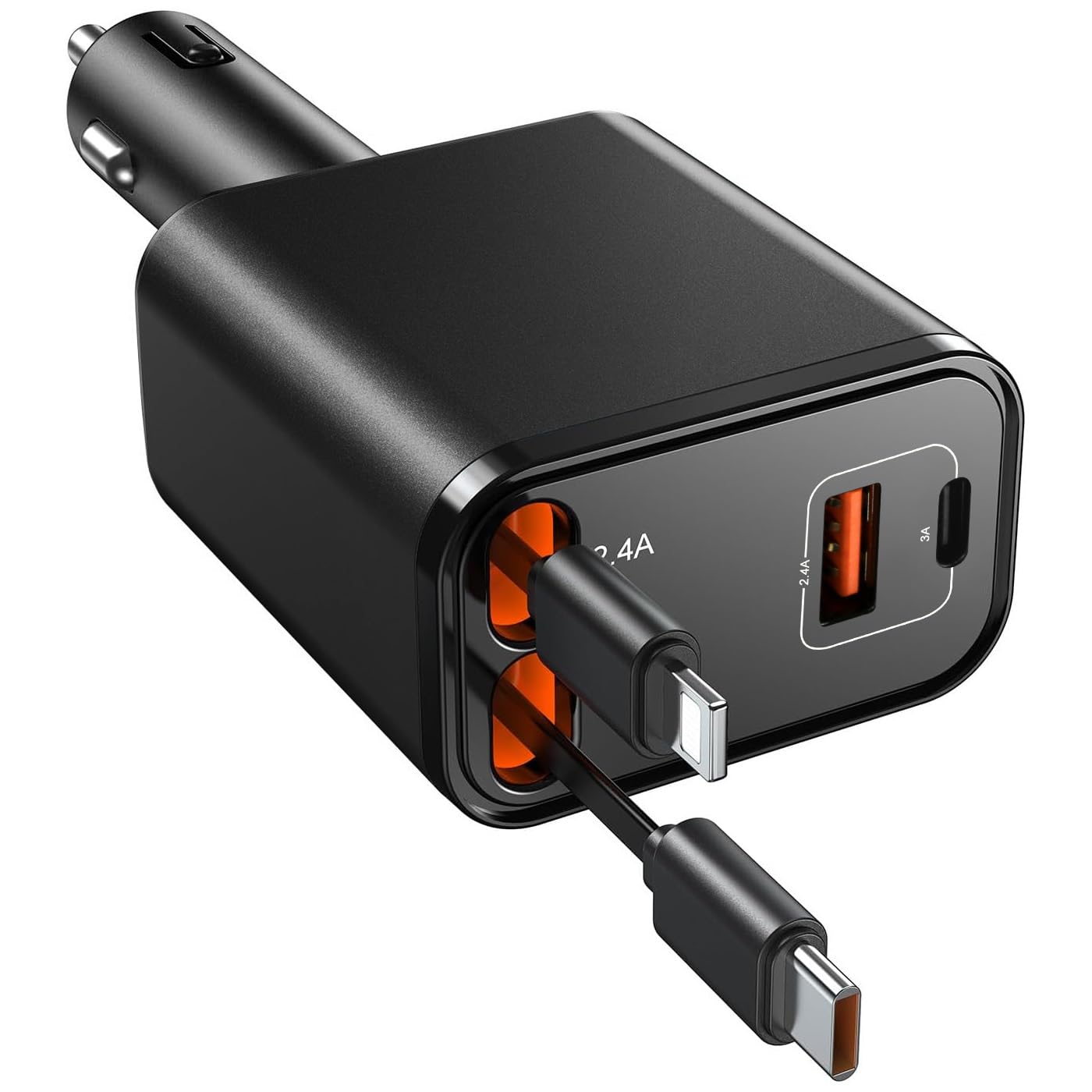 Retractable iPhone Car Charger 105W 4 in 1 USB C Charger Fast Charging for Car Accessories Adapter with