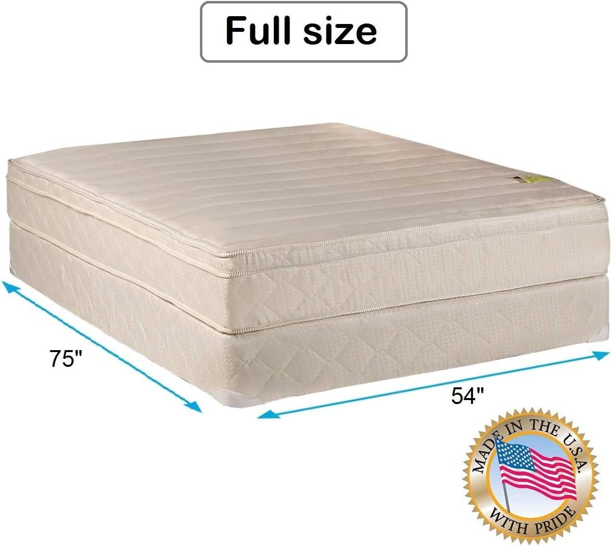 Dream Solutions USA DS USA Comfort Pedic Eurotop Firm Mattress Set with Bed Frame Included - Sleep System with Enhanced Foam Encased Support, Orthopedic Type (Full 54"x75"x11")