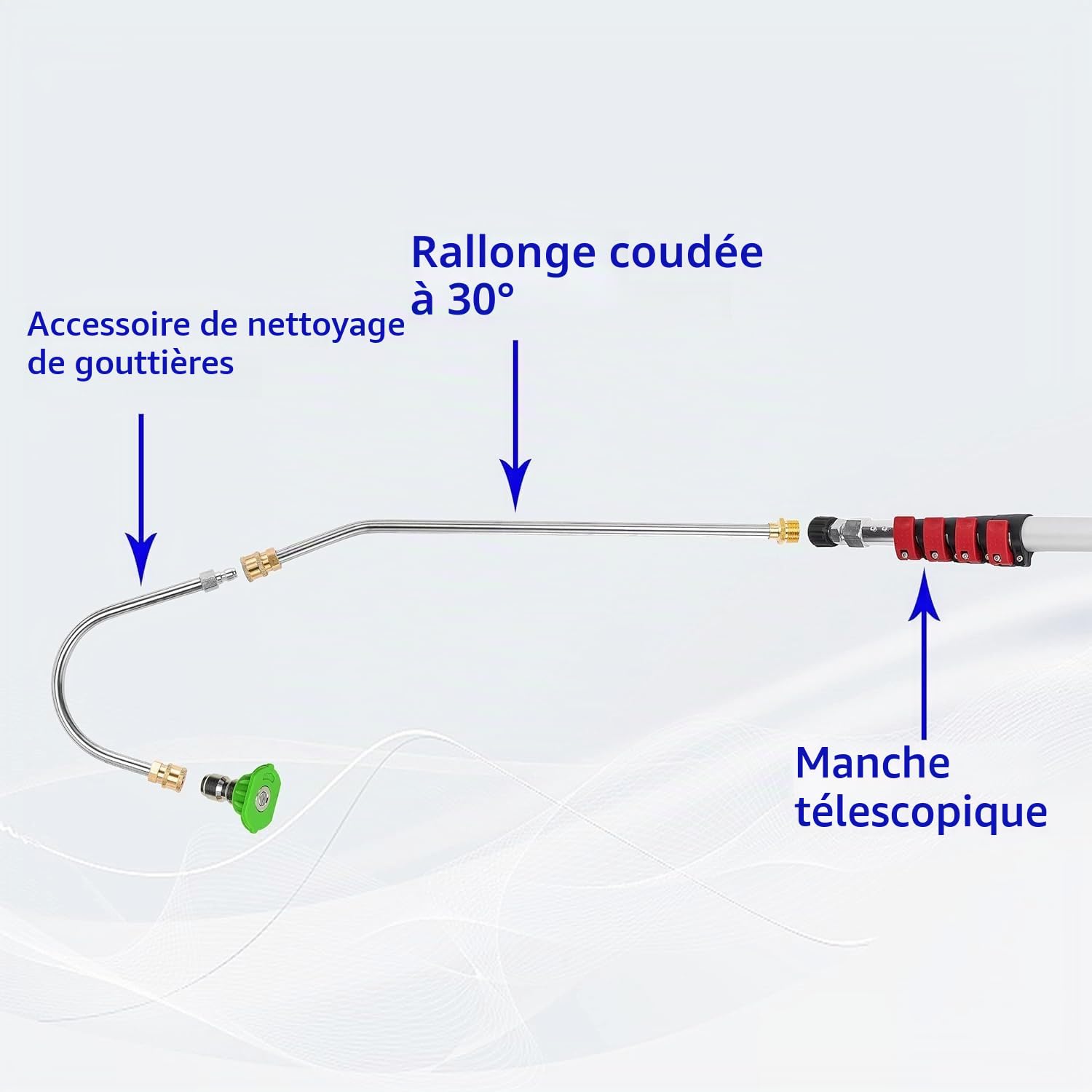 M MINGLE Lance Télescopique pour Nettoyeur Haute Pression 6 m, Aluminium, avec 2 Baguettes d'Extension, 5 Embouts de Buse, 2 Coupleurs et Ceinture de Support, 280 Bar