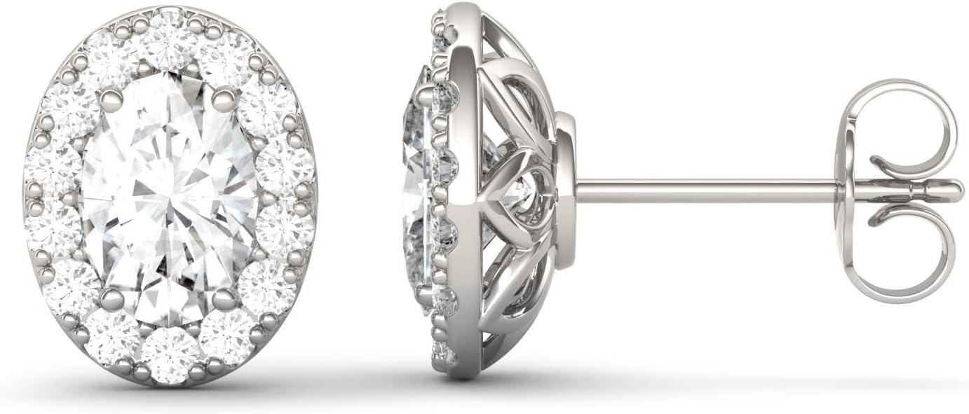 14K White Gold Moissanite by Charles & Colvard 7x5mm Oval Stud Earrings 2.22cttw DEW