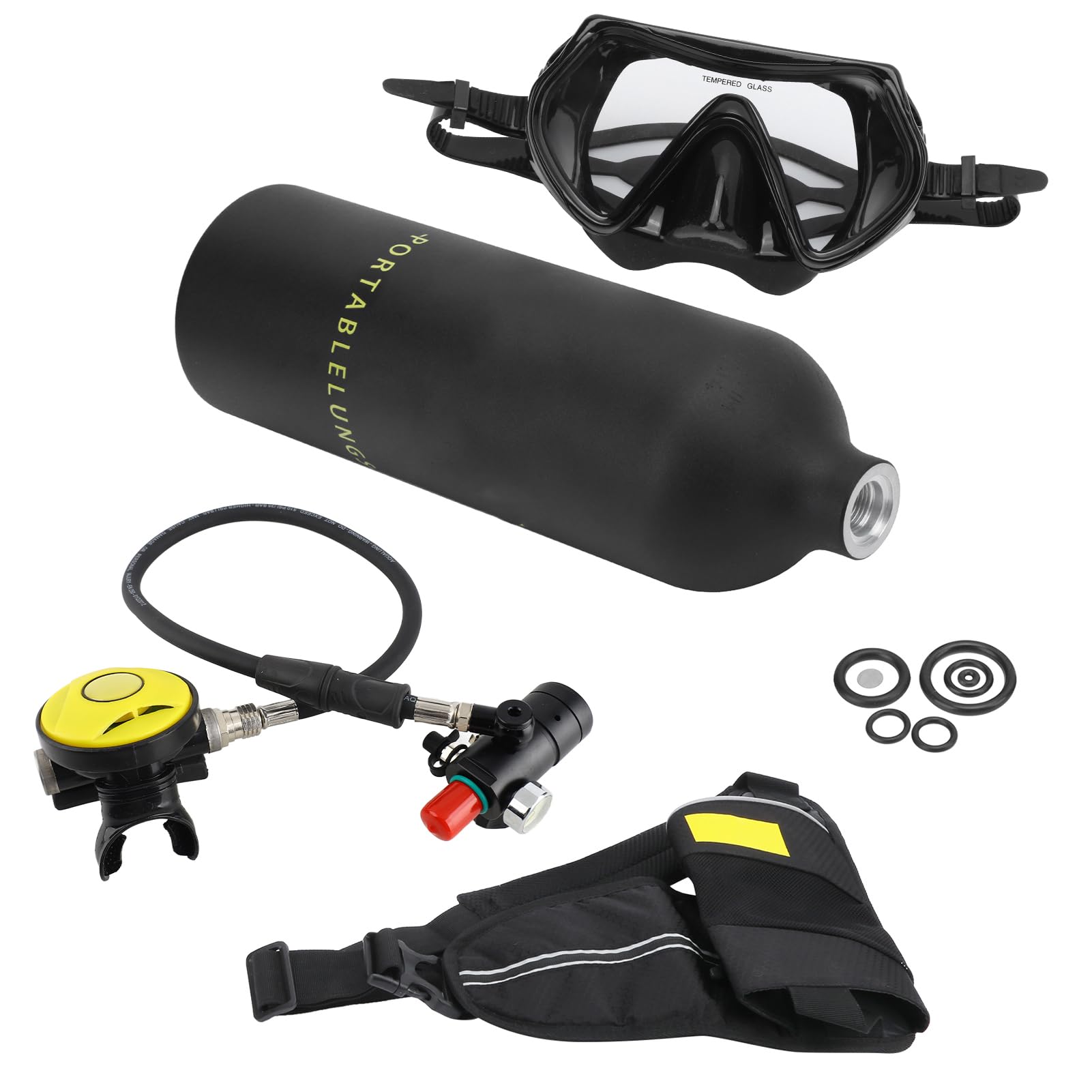 Set Bombola da 1 Litro, Mini Set da Immersione con Valvola di Sfiato e Occhialini da Sub con Cinturino per Immersione per Esplorazione Subacquea (Black)