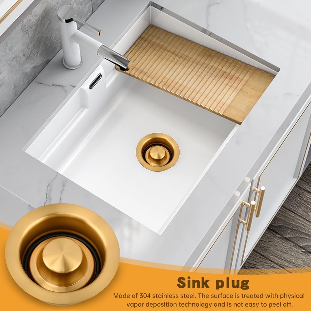 Sink Garbage Disposal Flange and Stopper, Fit 3.5 Inch Standard Sink, 304 Stainless Steel Kitchen Garbage Disposal Drain Champagne Bronze