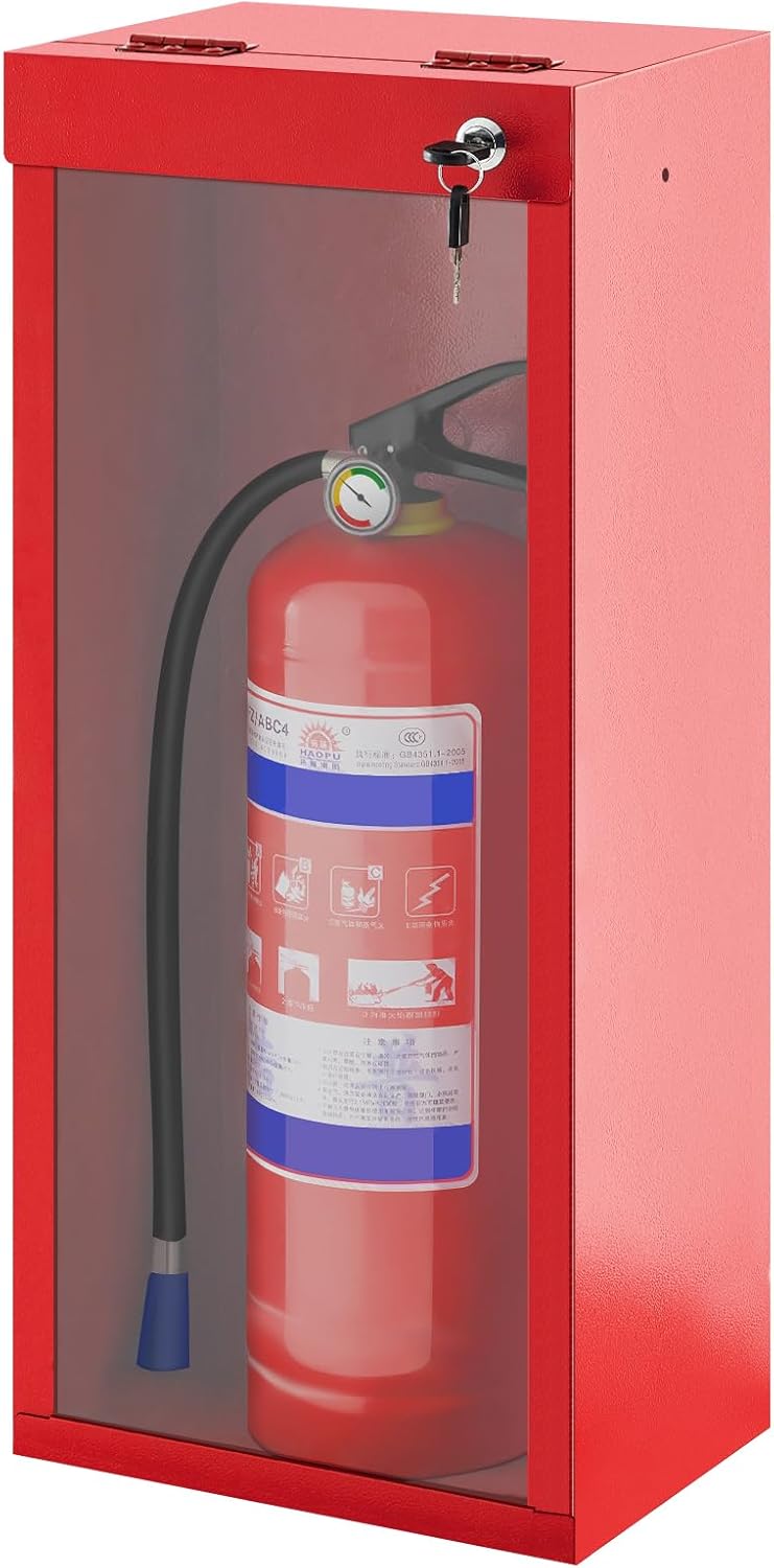 Zonon 1 Pcs Fire Extinguisher Cabinet Wall & Surface Mount Steel Cabinet Fire Extinguisher Holder Case with Handle for Indoor Outdoor, 24.75" x 10.25" W x 7" D (Red) 1 Red