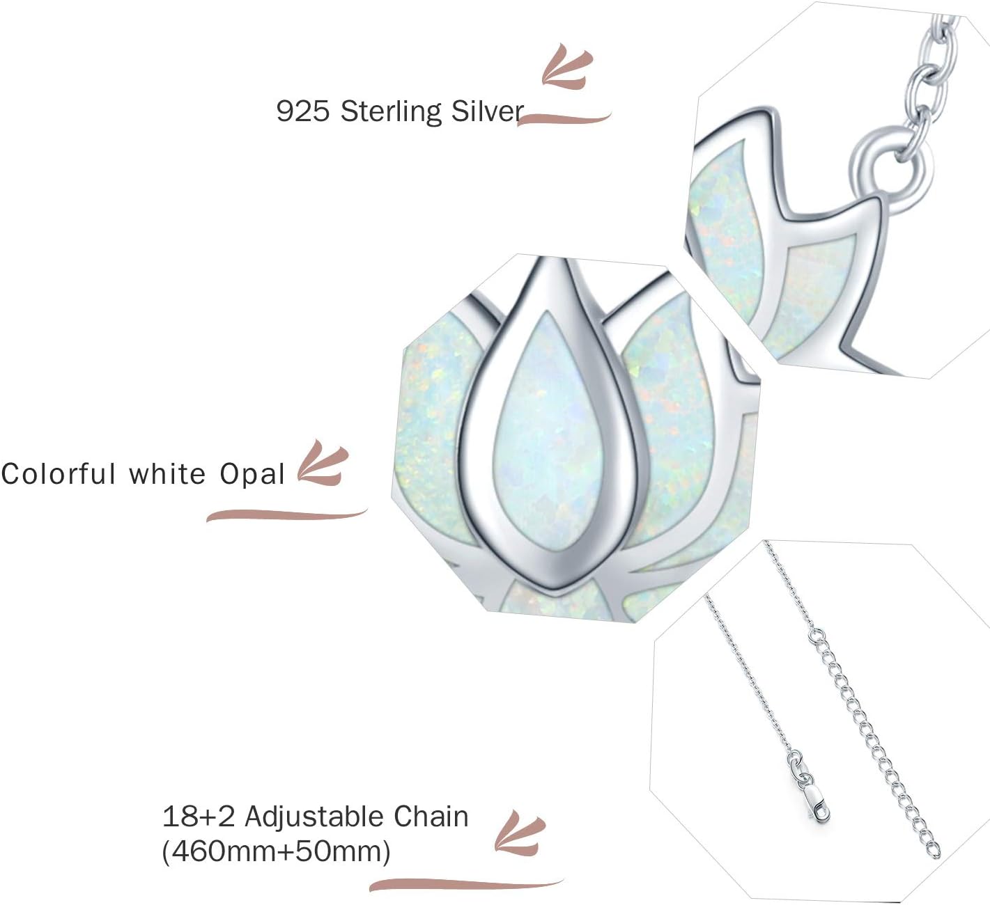 CUOKA MIRACLE Lotus Necklace 925 Sterling Silver Opal Pendant Necklace Lotus Flower Necklace Yoga Necklace Gift for Women Mom - Image 5