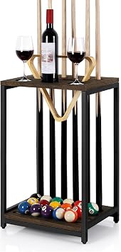 smusei Pool Cue Rack Wood Billiard Stick Holder Pool Table Accessories for Billiard Room Game Room Club Holds 6 Cues, Floor Stand, Deep Brown