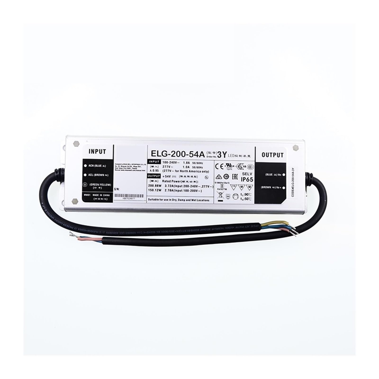 JGNAYRKJQI ELG-200-54A-3Y 200W 3.72A 54V Adjustable LED Power Supply 110V/220V AC to 54V DC 200W Waterproof led Driver