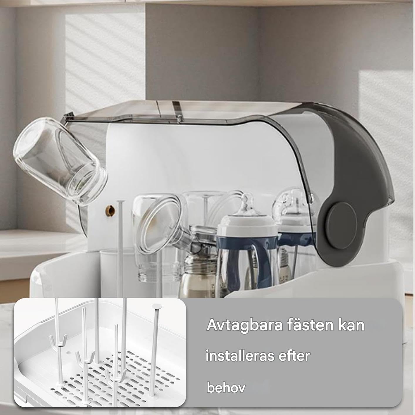 Estante de secado para botellas de bebé - de almacenamiento de botellas con tapa, contenedor que ahorra espacio para encimera Padres dormitorio despensa prueba de cambio de pañales mamá niños