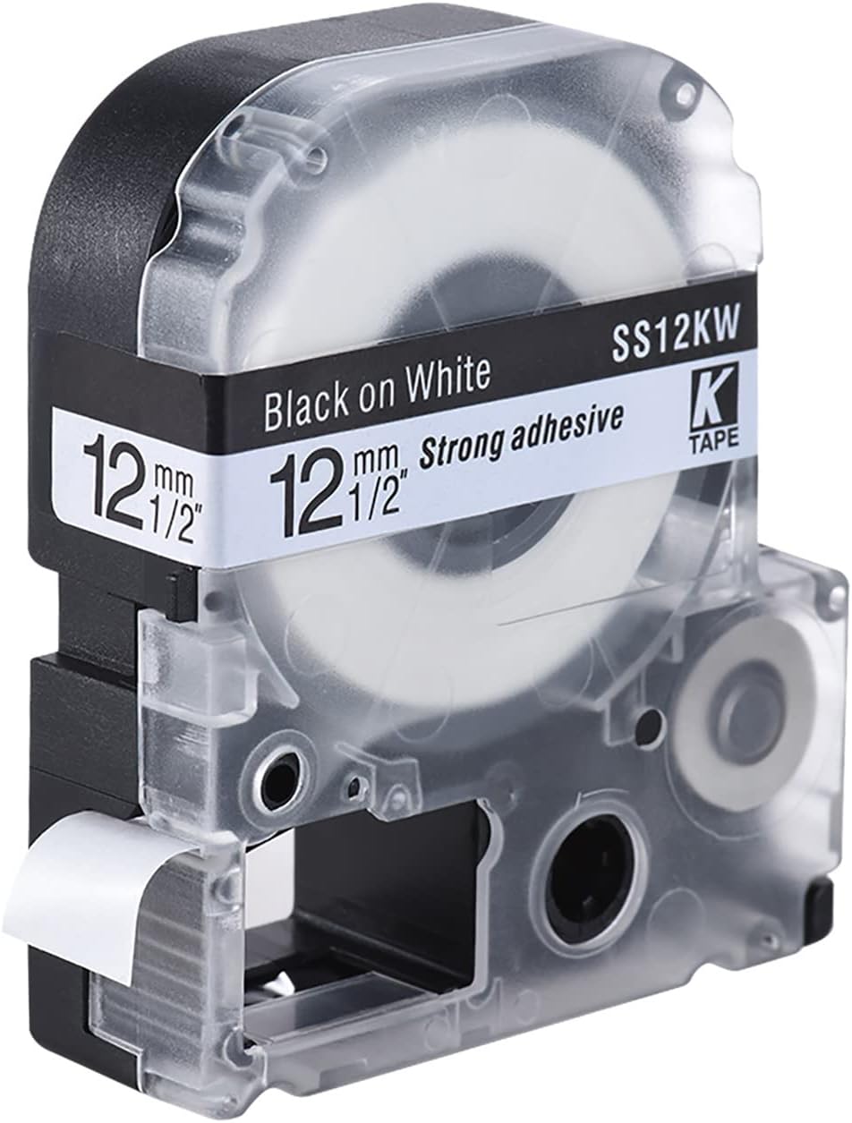 HUIOP Labelling Tape,Black on White Label Tape 12mm * 8m