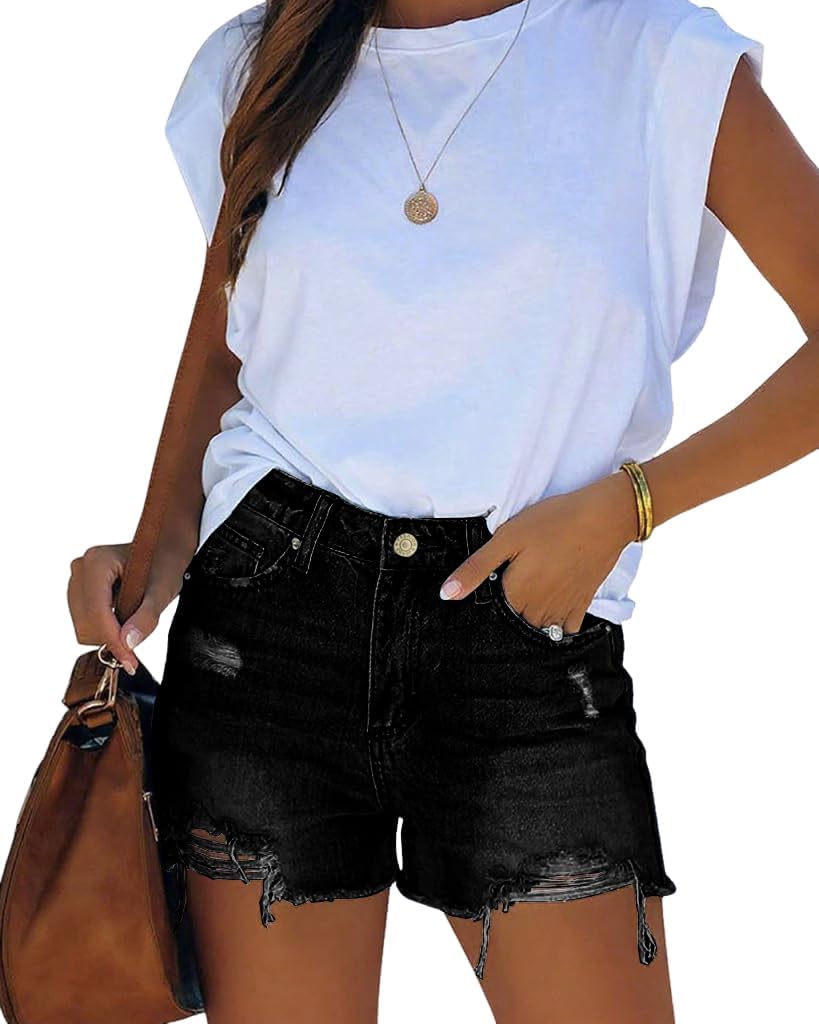 Womens Mid Rise Stretchy Cut Off Denim Shorts Distressed Ripped Jean Shorts