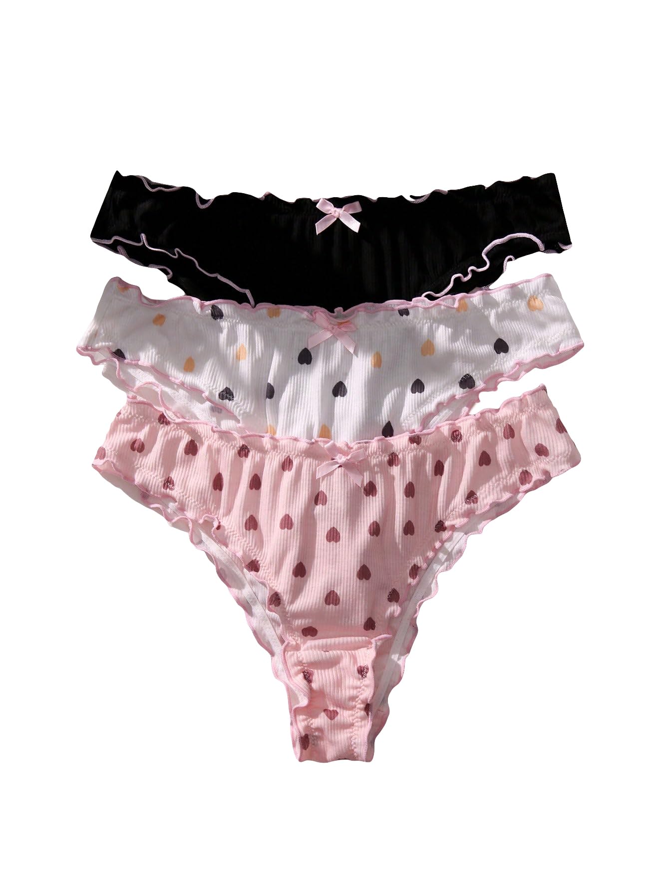 SHENHE Women's 3 Packs Frilly Panties Vintage Style Heart Print Mid Rise Ruffle Cute Panties Underwear