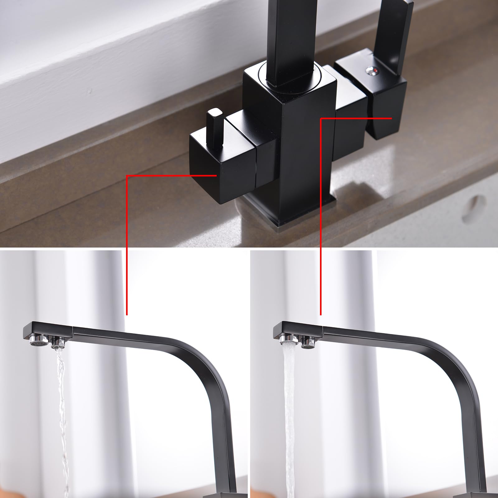 XJTNLB Rubinetto Cucina 3 Vie con Doccetta Estraibile Nero Rubinetto Depuratore Acqua Miscelatore Da Cucina Monocomando