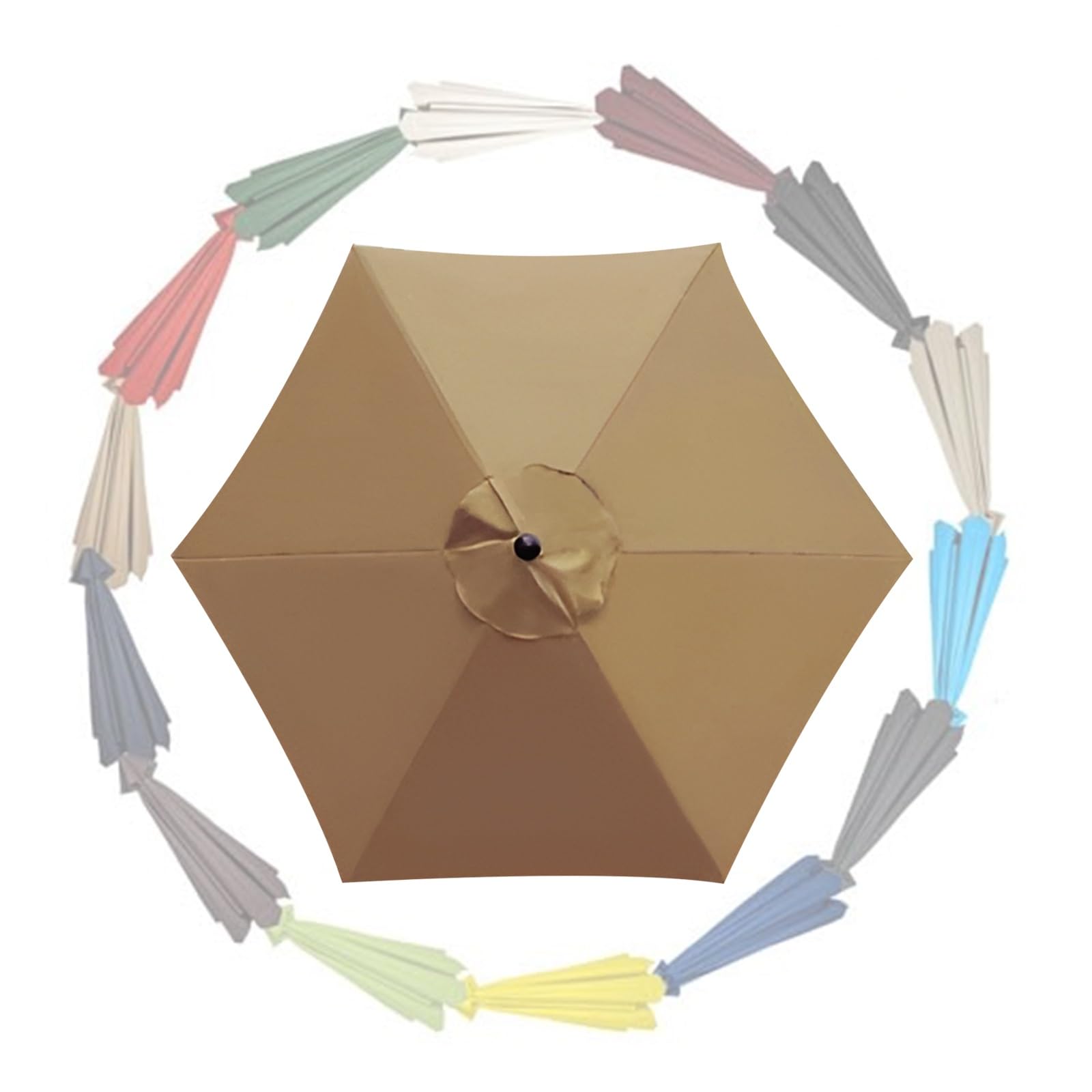 Parasol Replacement Canopy 6 Ribs/8 Ribs 2.0m 2.30m 2.50m 2.70m 3.0m 3.50m Replacement Parasol Fabric Cover For Garden Umbrella UV 50+ Waterproof(Khaki,9.8ft (300cm)/6 Ribs)