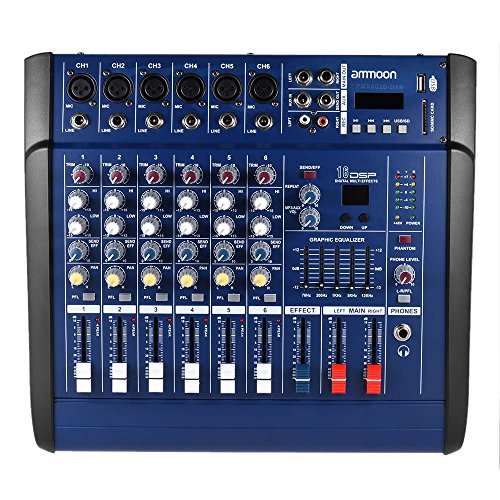ammoon 6 Channels Digital Mic Line Audio Mixing Console Power Mixer Amplifier