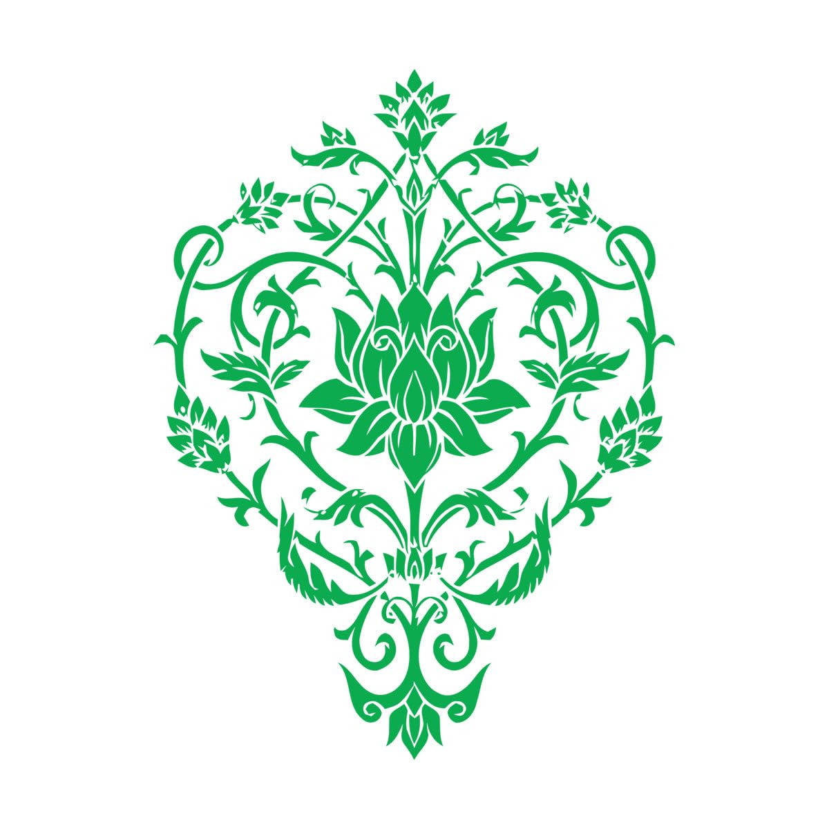 Vinyl Art Sticker Lotus Flower Floral Pattern Ornament 54x72.3cm Equipped with Transfer Film kit Large Green