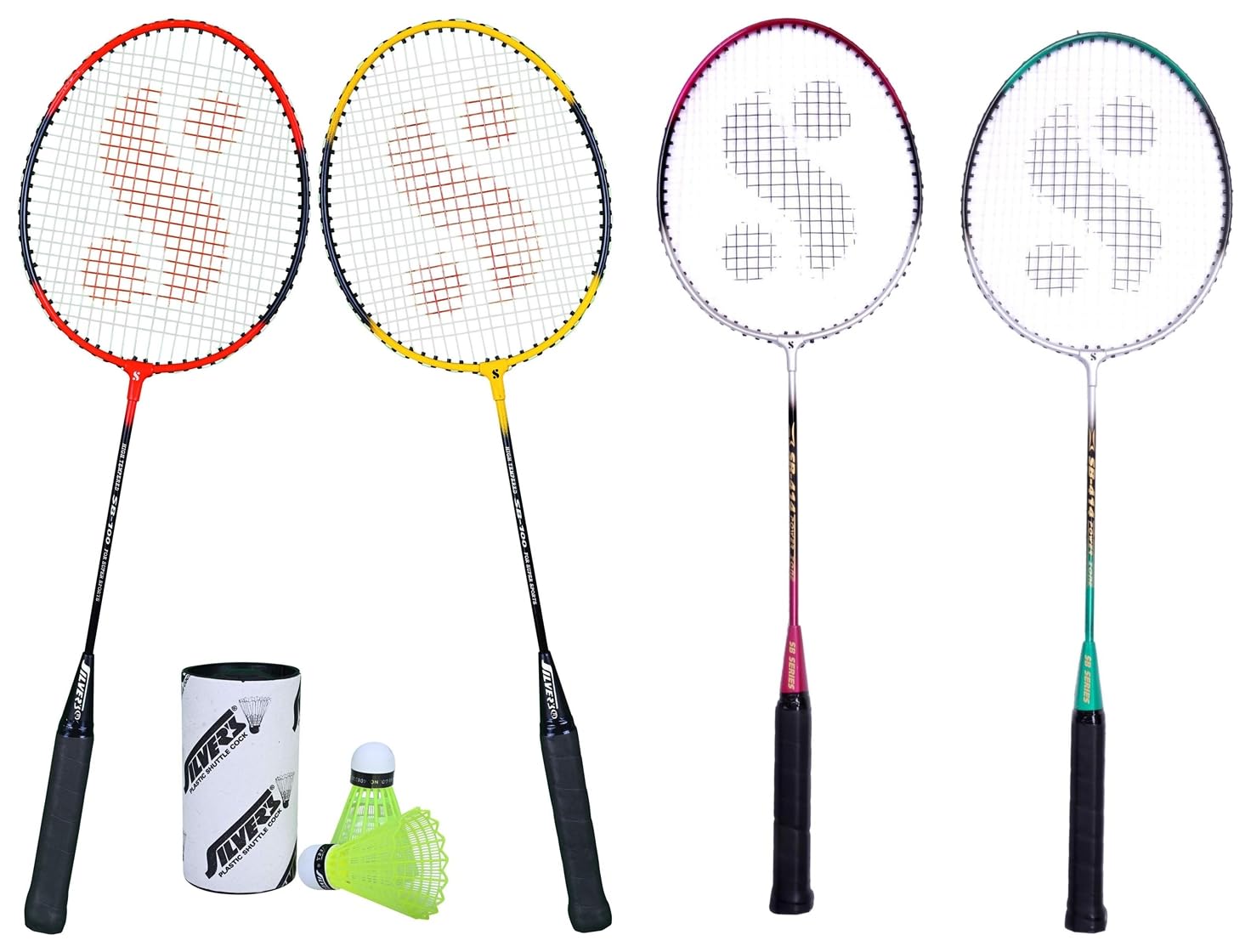 Silver'sSB-100 Combo-5 (2 Badminton Rackets + 2 Pcs Plastic Shuttle) Red-Yellow