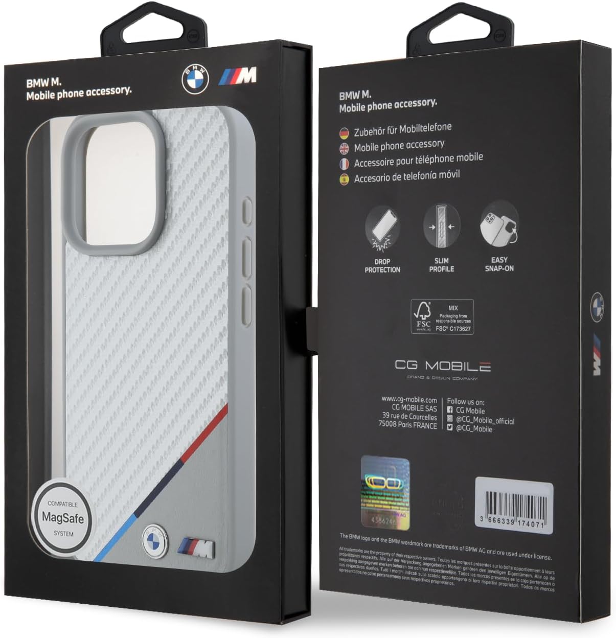 BMW Carbon Design Case for iPhone 16 Pro - PU Leather, MagSafe Compatible, Grey