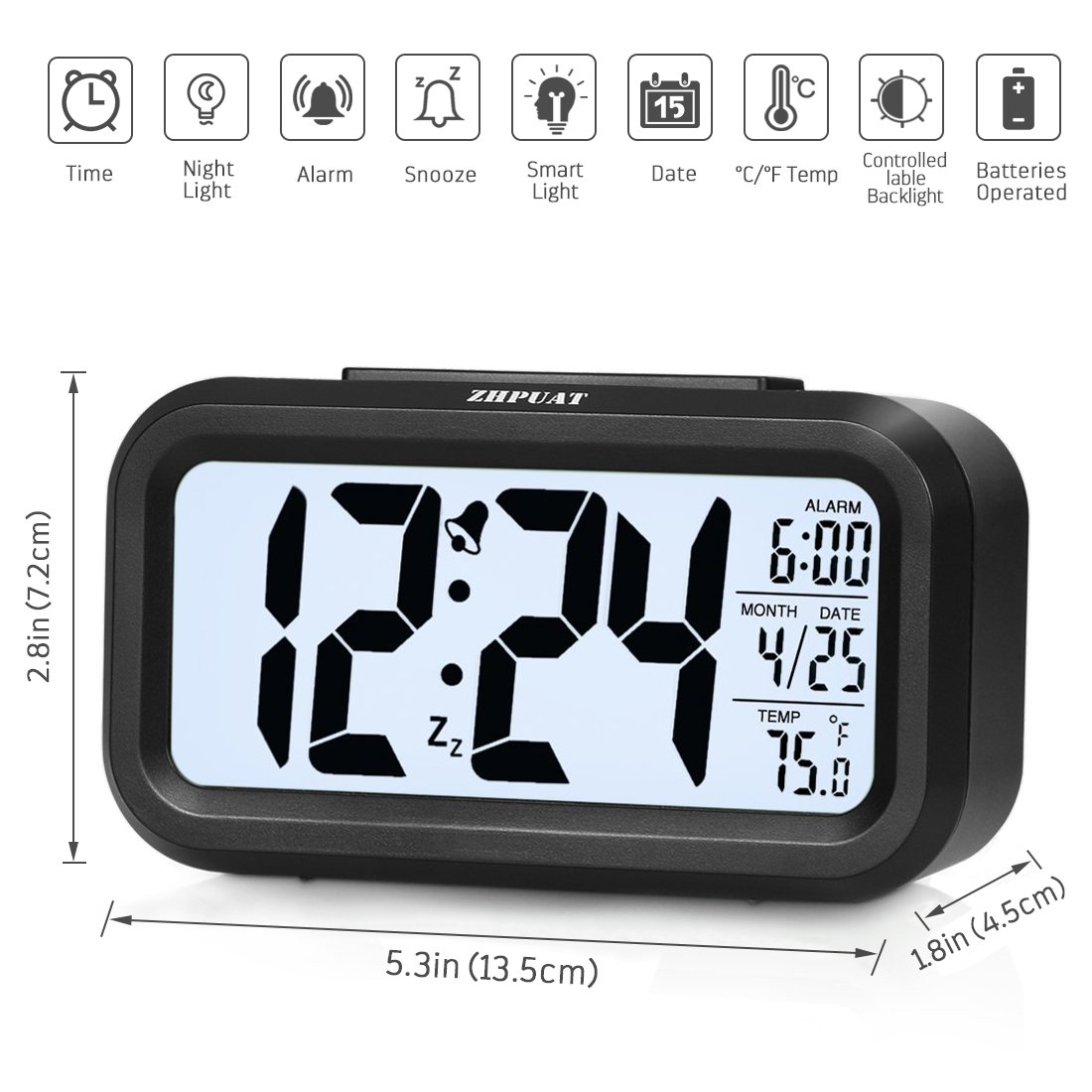 Buy ZHPUAT 4.6" Display Digital Alarm Clock Bedside with Smart