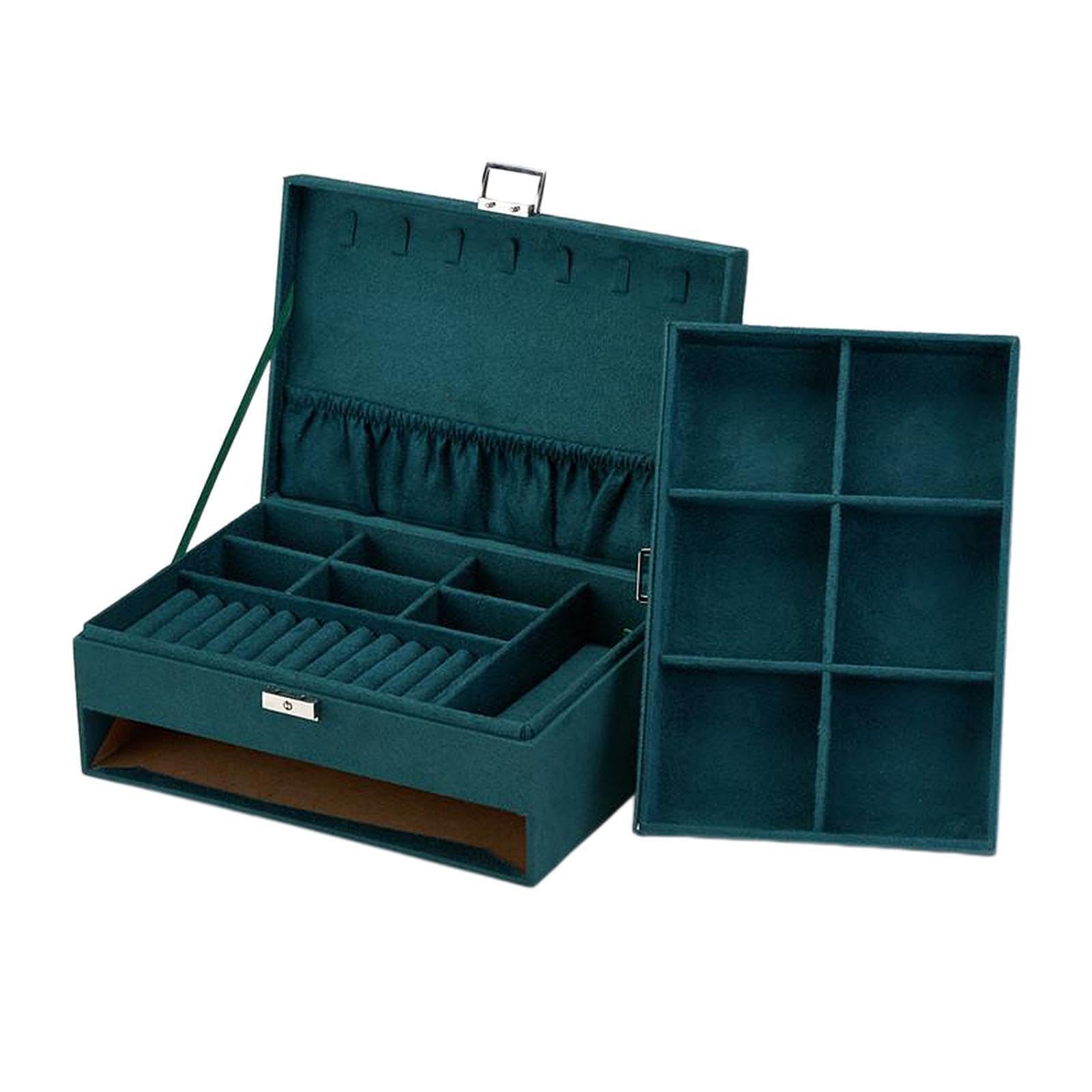 ALCXAZS Stylish Velvet Jewelry Organizer for Earrings Necklaces and Watches Box Storage, Green, 27x19x11cm