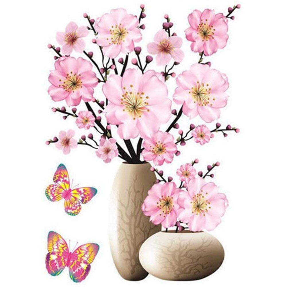 3D Simulation Flower Vase Stickers Self-Adhesive Stereo Flower Wall Decorative Removable Waterproof Wall Art for Home Bedroom