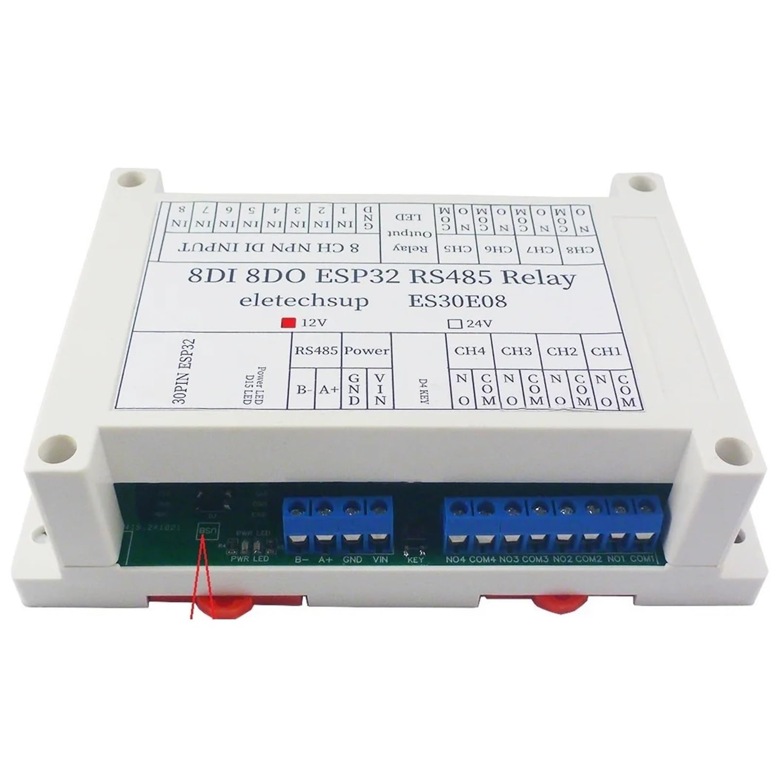 1 pz 8 canali DC 12V 24V relè Wi-Fi 30 pin ESP32 scheda di espansione programmabile modulo Modbus RS485 IO(DC 12V)