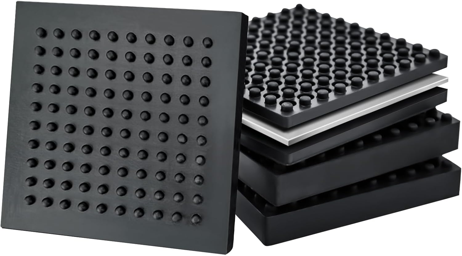 BXI Exercise Equipment Mat Heavy Duty – 4 x 4 x 0.8 Inches 4 Pcs Non Slip Noise Reduction Anti Vibration Treadmill Stationary Bike Mats, Thick Steel Embedded Rubber Pad for Hardwood Floors & Carpet