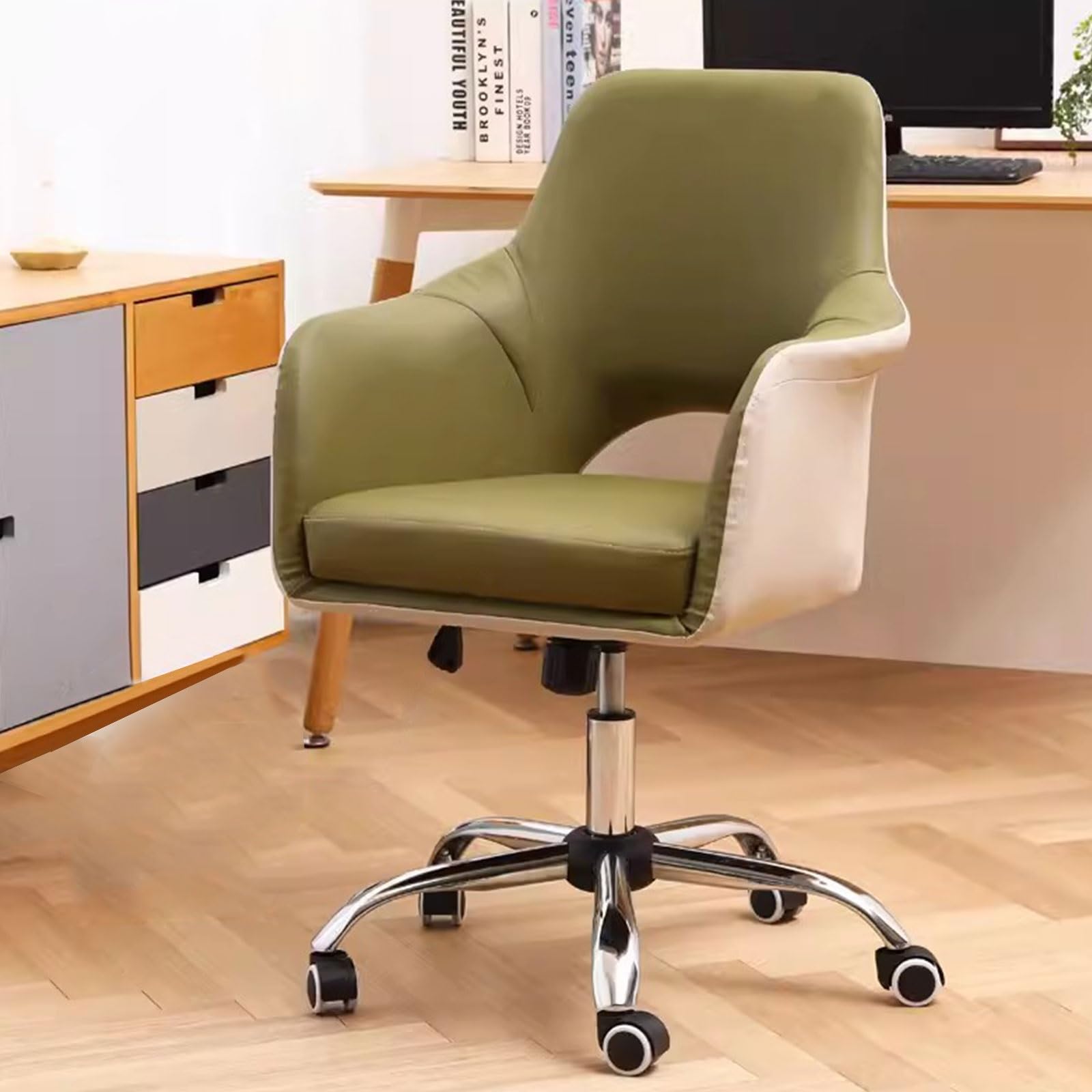 Sedia da scrivania ergonomica per Computer, Moderna Sedia da Ufficio in Similpelle, Sedia Girevole con braccioli, Sedia operativa per Studio/toeletta, Seduta da Studio Regolabile in Altezza,