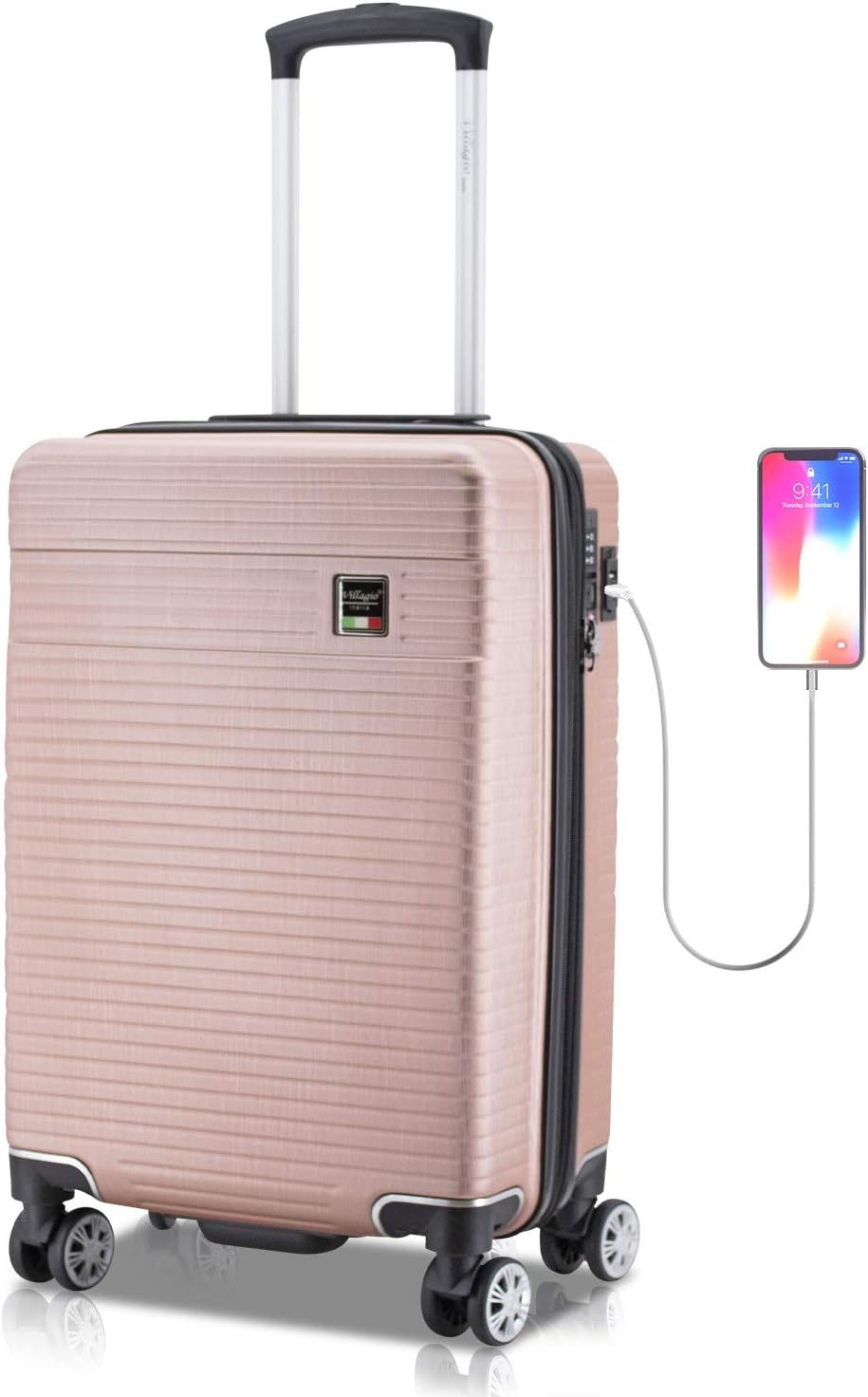 Villagio Hard Shell Luggage Suitcase with USB Port