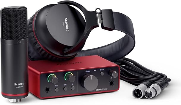 Focusrite Scarlett Solo Studio 4th Gen USB Audio Interface with Software Suite, Bundle, Broadcast Arm With Internal Springs amp; Pop Filter, Includes, CM25 condenser microphone, SH-450