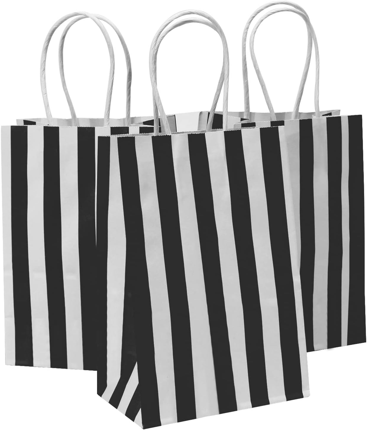 50Pcs Small Gift Bags 14 x 8 x 21cm, Black Stripes Recycled Paper Bags With Handles for Party Favor,Business, Birthday, Baby Shower, Goodie, Christmas, Halloween