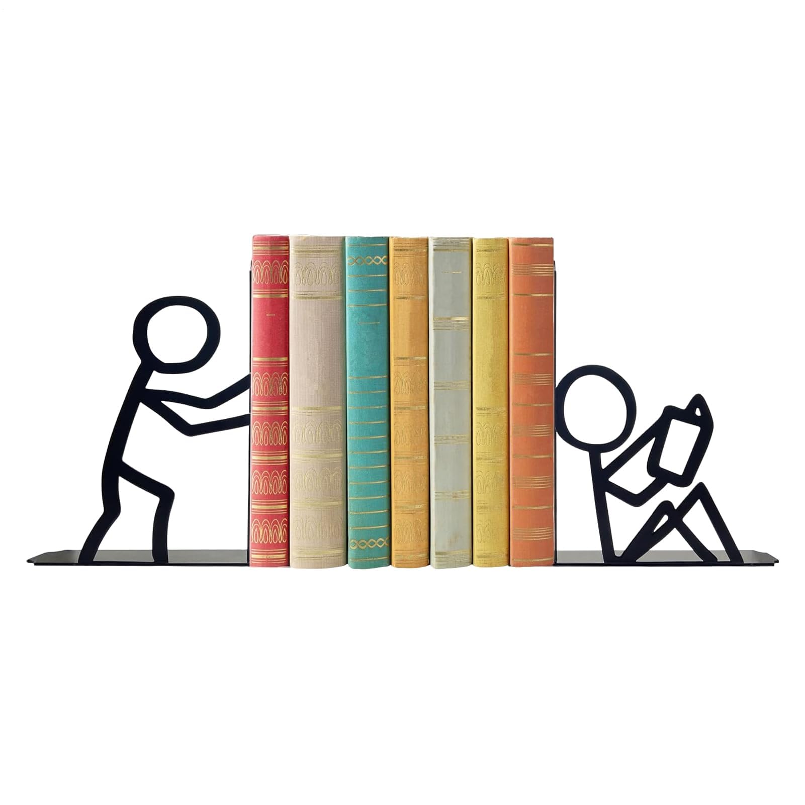 1 Pair Metal Bookends,Cute Person Book Ends,Black Metal Bookends,Desktop Book Holder for Home Office,Bookshelf Accessories,Gifts for Readers (Balck)