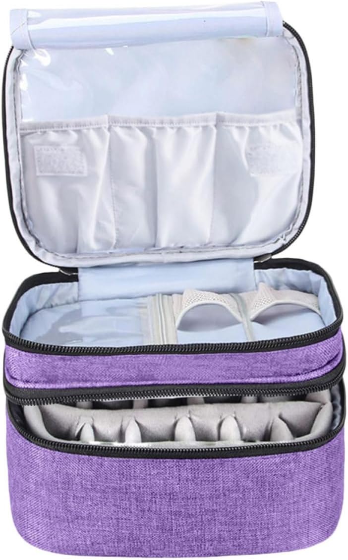 Purple Double Layer Nail Polish Bag Oxford Cloth Organizer